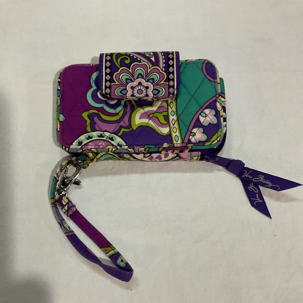 Vera Bradley Purple and Green Patterned Wristlet